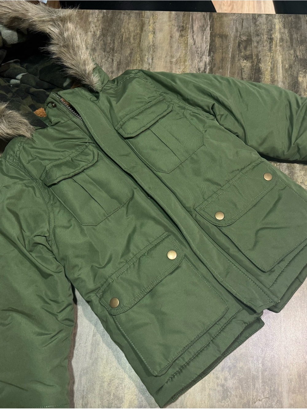 Carter's Green Boys Puffer Jacket with Faux Fur Trim